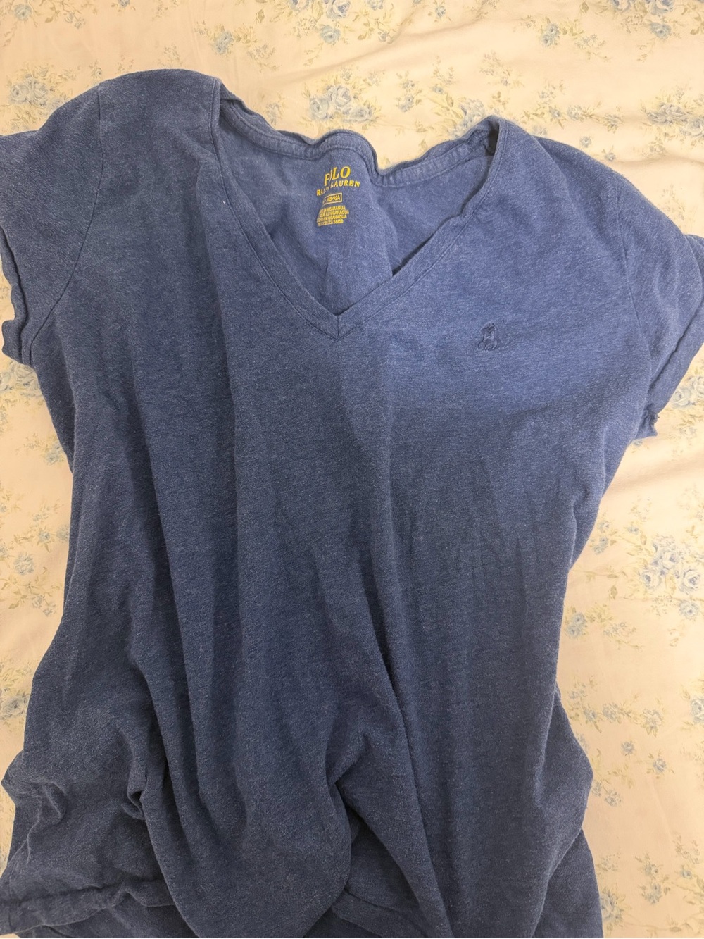 Ralph Lauren Women's Heathered Blue V-Neck Tee